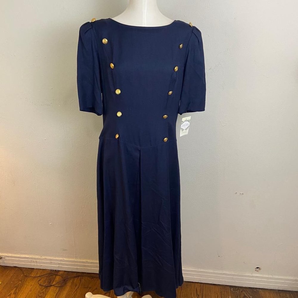Vintage 80s Maggy Boutique Navy Blue Fashion Trendy in the 80s Maxi Dress